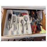 Lot of flatware, dish towels