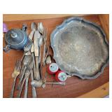 Silverplate Flatware, Platter, Salt/Pepper, Silver on Copper Sugar