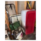 Lawn seeder, ice melt, plastic tubs