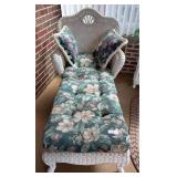 Pair of wicker chaise lounges with cushions and pillows 55' L