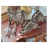 Pewter Spoon Rests, Silvertone Napkin Holders, Knife Rest Holder, Goldstone Candleholder, misc