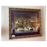 Framed, limited edition (48/150) Christmas print signed by artist