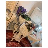 3 white wicker plant stands
