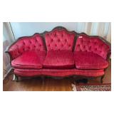 Antique carved wood frame 3 cushion sofa 77' l