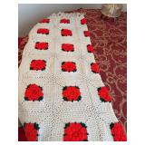 Red rose motif vintage Afghan