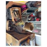 Lawn chairs, paint supplies, wicker baskets