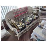 Wicker 3 cushion sofa with pillows and throw blanket 70'