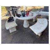 Concrete patio table w/ 3 concrete bench’s