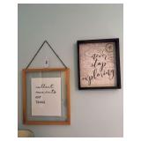 2 wall pictures and cork board