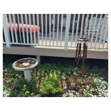 Shepard hook w: wind chime & birdbath