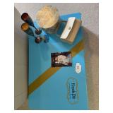 Wedding dress professionally cleaned and sealed, handbag & 2 silver plated champagne flutes, decorative box