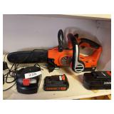 B& D cordless chainsaw, batteries, charger, skill cordless drill( no battery or charger)