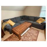 Grey sectional 93" x 93", 2 pillow, blanket