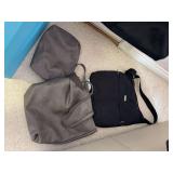 2 Baggallini purses, gray handbag with pouch, black Perry Ellis handbag, gold coin purse