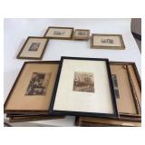 12 old framed cut out pictures