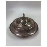 Silverplate floral arrangement center piece bowl and vintage lazy Susan serving set