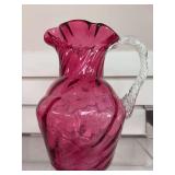 Cranberry pitcher w/ clear handle