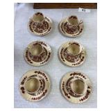 Oriental design unmarked cup and saucers