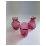 Cranberry Pilgrim Glass vase, Greenfield Village artist signed vase , Cranberry ruffled edge vase