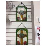 Pair of hanging stained glass pieces