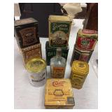 Old vintage tins and bottle