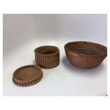 7” coiled rye storage basket and 11.5”  coiled basket with no lid