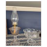 Vintage oil lamp, coin spot pedestal dish