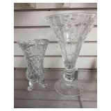 Stuart Crystal 10” flute vase, 7.5” footed crystal vase