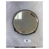 Old Round Vitorian ornate footed beveled mirror 10”
