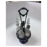 Antique silver plate 5 piece cruet set no cracks or chops noted
