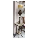 Vintage Marble and antique brass floor lamp with hurricane /globe shade