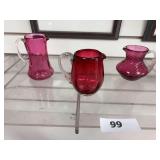 2 cranberry and one ruby mini pitchers