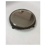 Round old ornate footed beveled mirror 10”