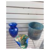 Blue base, art glass dish. Accent pc