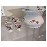 Porcelain cuspidor & 6 porcelain wines