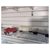Lionel 6357 caboose.  Lionel Sunoco tanker, Lionel Refrigerator 6472 car
