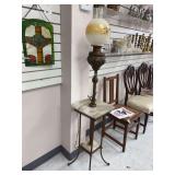 Vintage Marble and antique brass floor lamp with hurricane /globe shade
