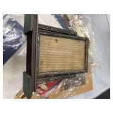 Old advertisements and 5x 7.5 wooden painted frame