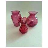 3 cranberry vases