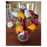 Wooden fruit stand with plastic fruit