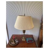 Brass Bedside table lamp , brass candle holder and clock