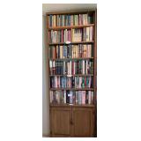 Bookshelf with double doors at bottom, 6 shelves, 32”w x 9.5”d x 92”h, excludes all contents