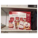 Rubbermaid containers , glass tray , skillet chocolate chip cookie mix , and case