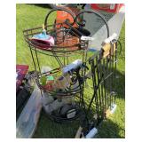 Metal rack and contents, garden heart stand, metal stand