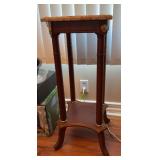 Cherry finish plant stand with marble top 31” h x 12”  includes doily