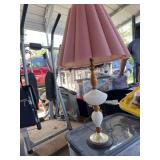 Tub with lamp shades: milk glass lamp: stuffed Mr Peanut Mickey Mouse phone