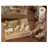Onyx miniature figurines, candle stick
