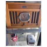 Crosley record player with glass shelving unit all items included on shelves 40” 22” 18”. DVD player not included