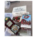 Snow Village, Budweiser Christmas Stein, music box, pillow covers, Christmas jewelry