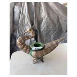 Moroccan peacock ashtray ceramic and metal